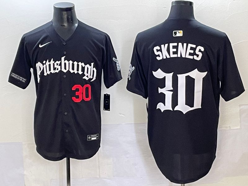 Men 2025 Pittsburgh Pirates #30 Skenes Black Five generations Joint Name Nike MLB Jersey style 4